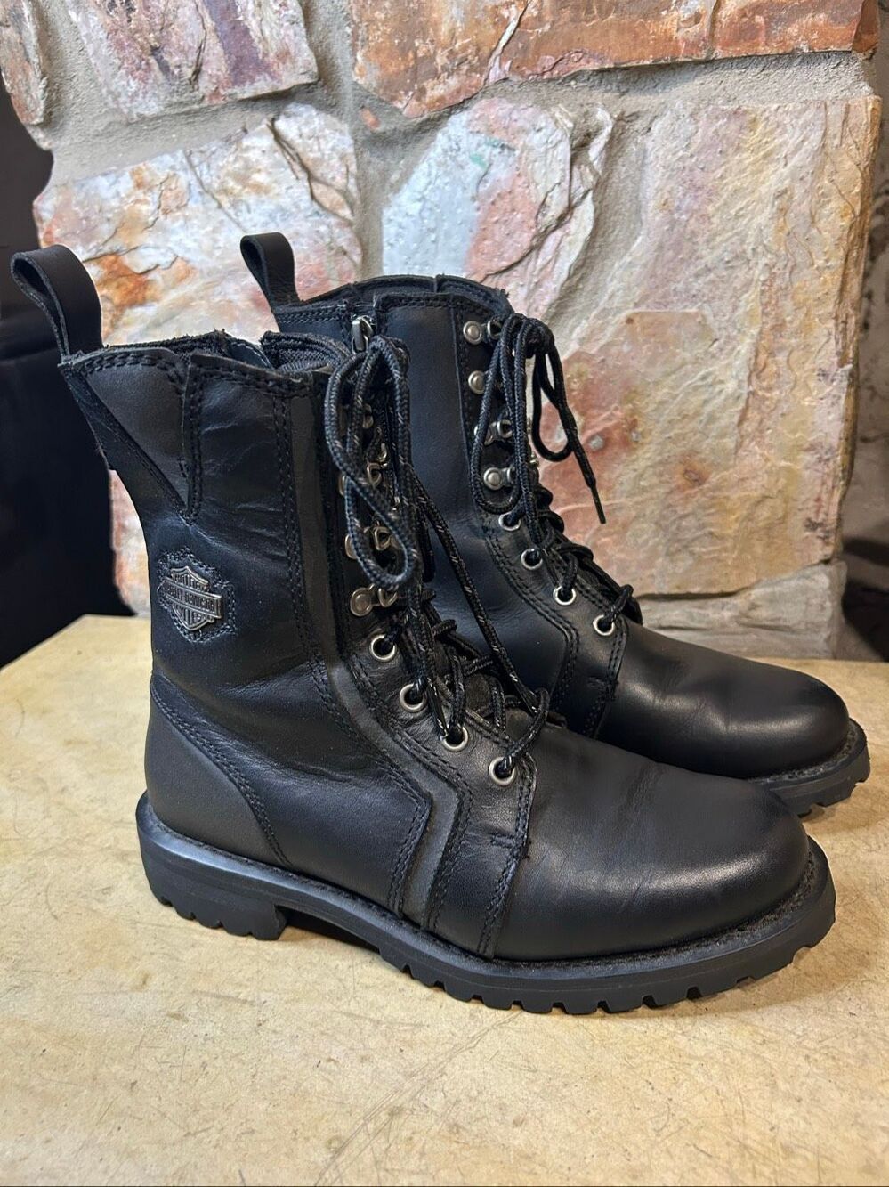 Harley Davidson Women Grimes 7” Black Leather Motorcycle Boots D87204 Size 7.5M